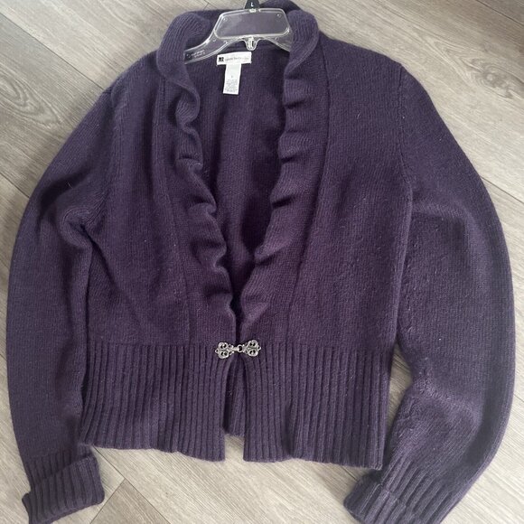 Cardigan Angora Wool blend size Large Ruffle Valerie Bertinelli - Picture 2 of 5